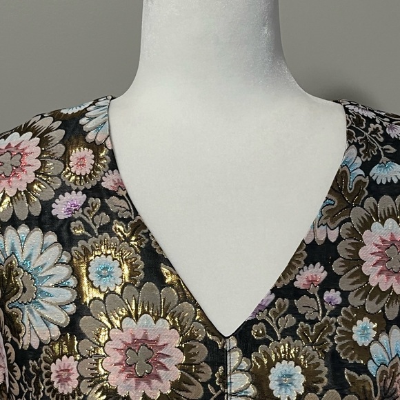 J. Crew V Neck Long Sleeve Boxy Fit Lined Silk Metallic Floral Pullover Top - Picture 3 of 14